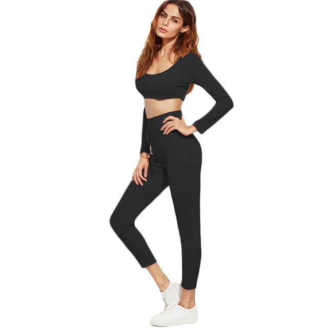 Drawstring Scoop Neck Long Sleeve Sweatpants