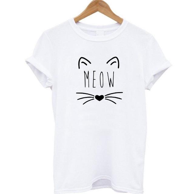 Meow Print Women Cat T-Shirt