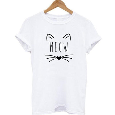 Meow Print Women Cat T-Shirt
