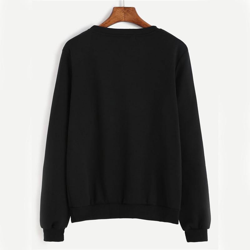 Dotfashion Black Letter Print Pullovers Loose Sweatshirt