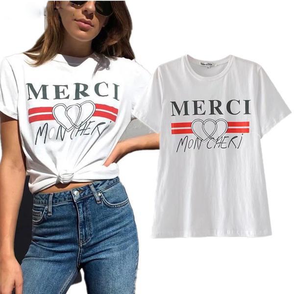 Letter Printing Cotton O-neck Women Tops