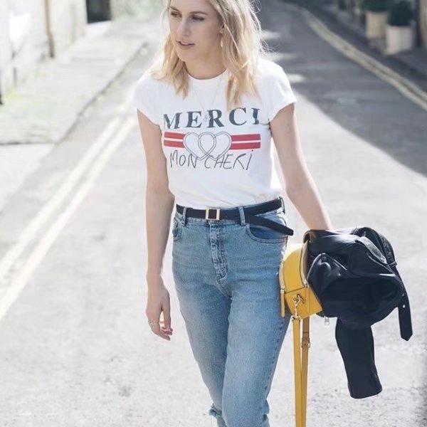 Letter Printing Cotton O-neck Women Tops