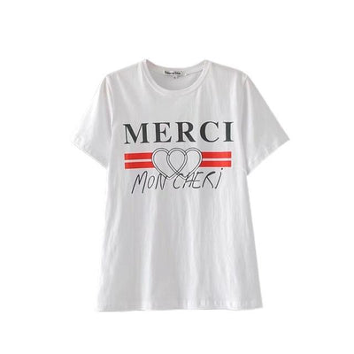 Letter Printing Cotton O-neck Women Tops