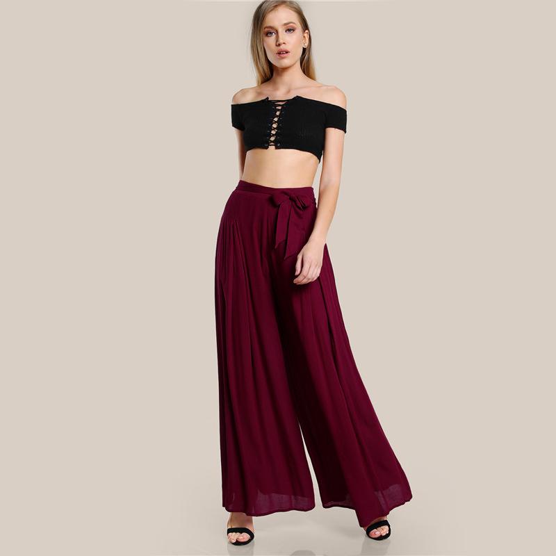 Self Tie Fold Pleated Palazzo Pants