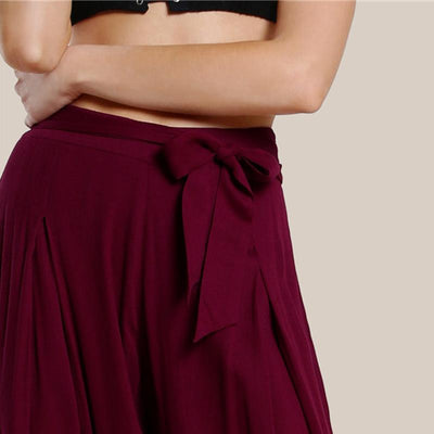 Self Tie Fold Pleated Palazzo Pants