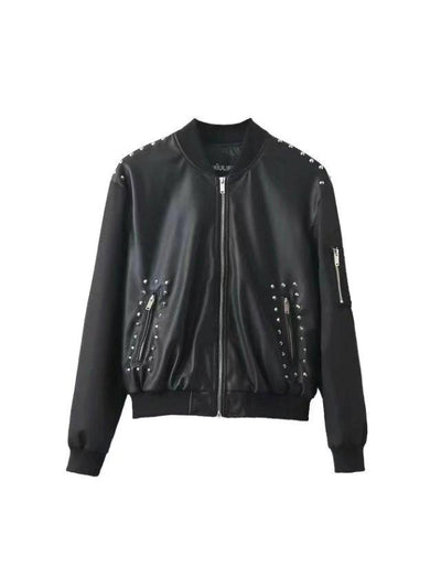 Punk Style Rivet Decoration Floral Embroidery Jacket