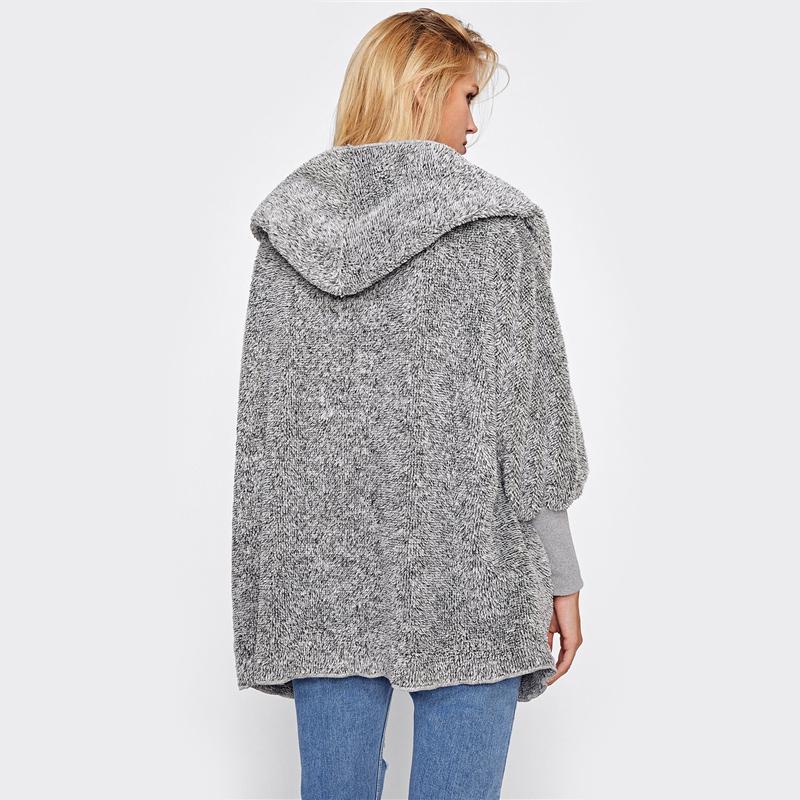 Wide Cuff Hooded Dolman Sleeve Fluffy Outerwear