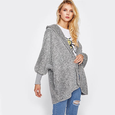 Wide Cuff Hooded Dolman Sleeve Fluffy Outerwear