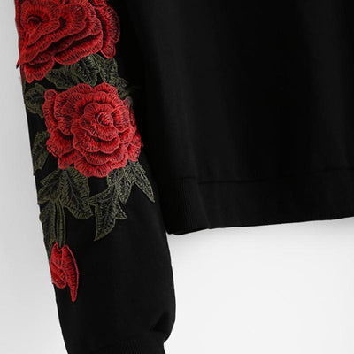 Embroidery Vintage Black Long Sleeve Sweatshirt
