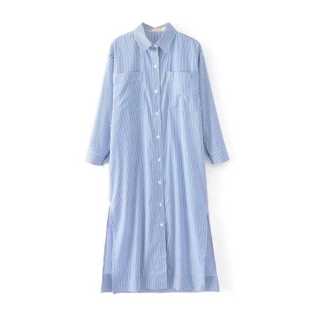 Pure Cotton Striped Long Shirt For Women