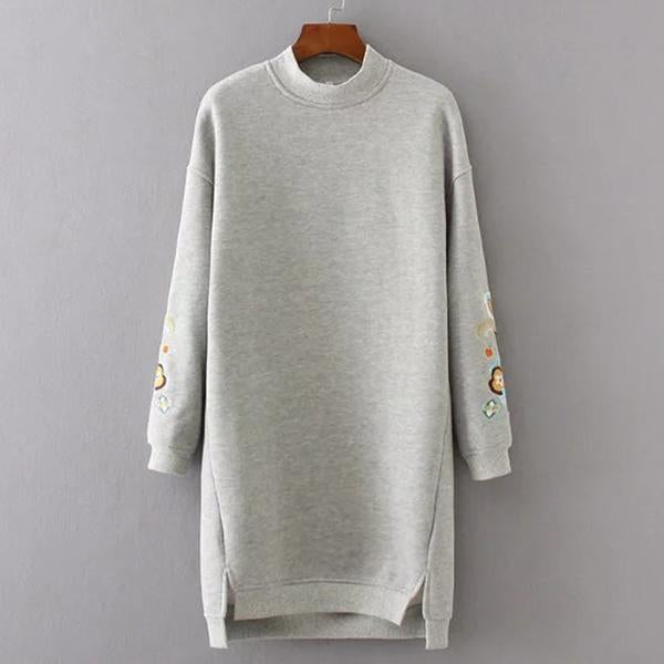 Women Long Floral Moleton Pullover Sweatshirt