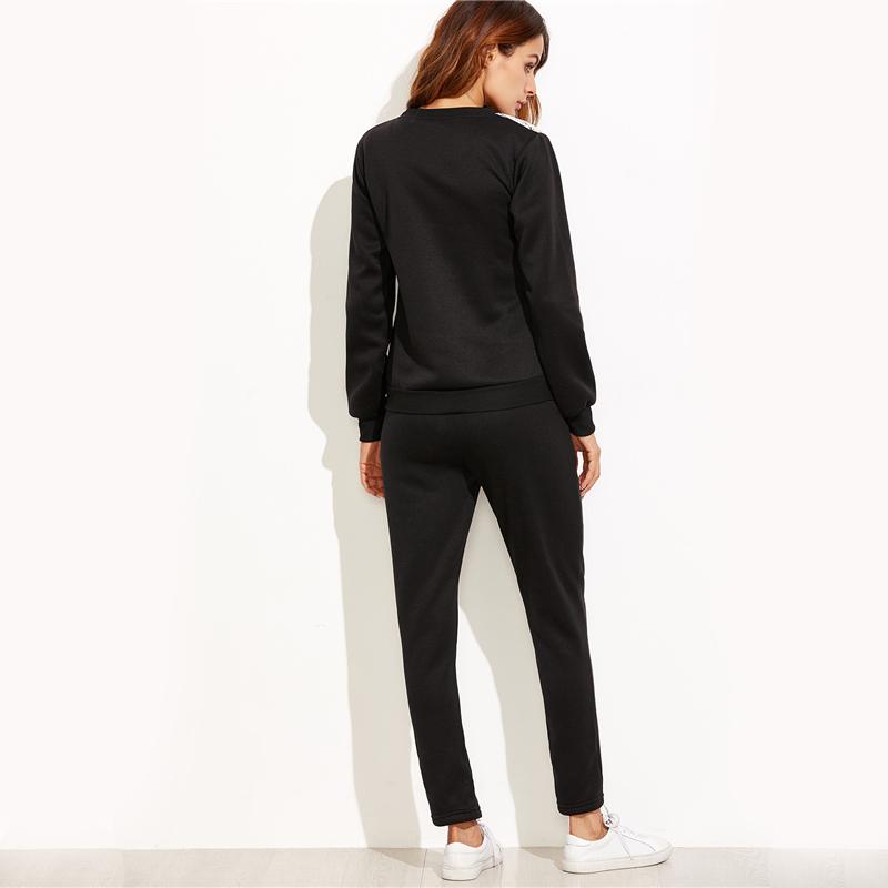 Black Angel Wings Print Sweatshirt With Pants