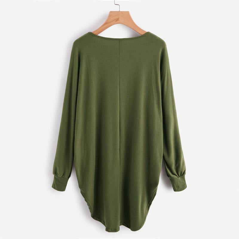 Oversized Batwing Green Round Neck Pullovers Sweatshirt