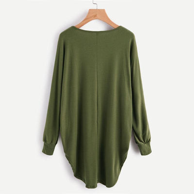 Oversized Batwing Green Round Neck Pullovers Sweatshirt