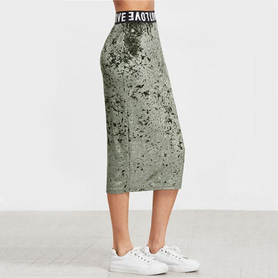 Letters Print Green Pencil Skirt