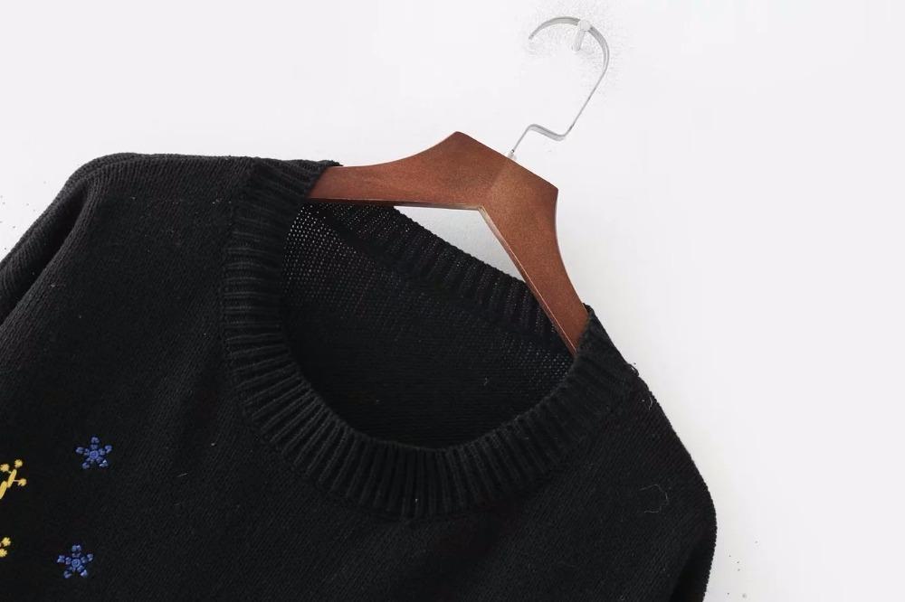 High Street Embroidery O-neck Loose Sweater