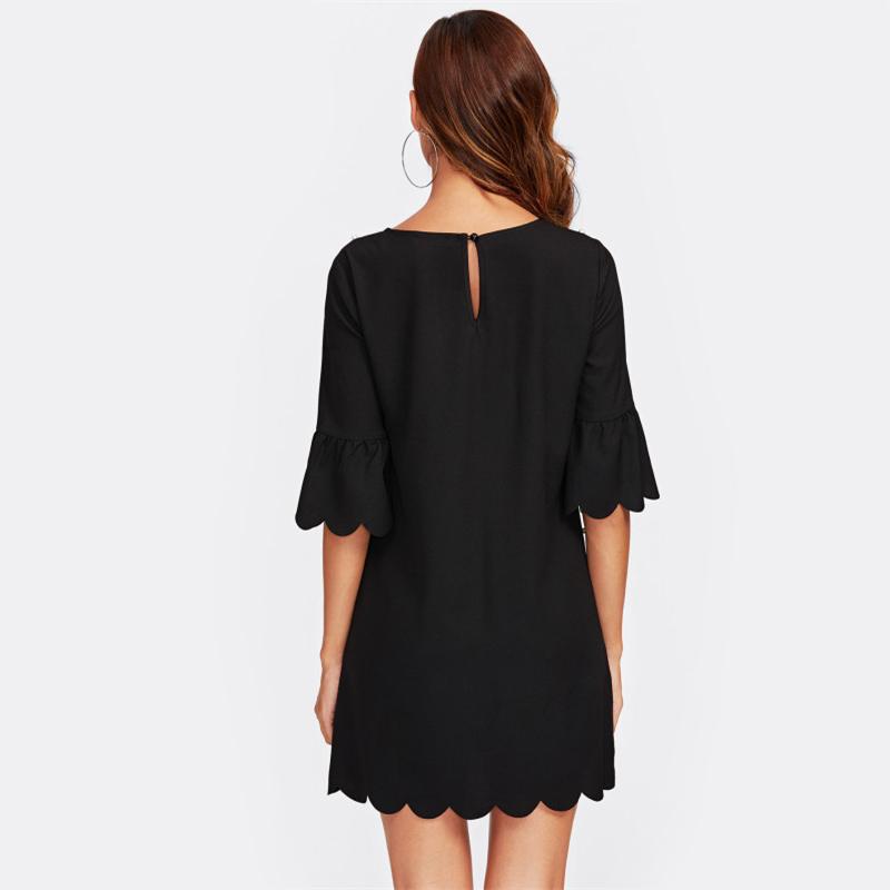 Trumpet Sleeve Pearl Beading Scalloped Dress