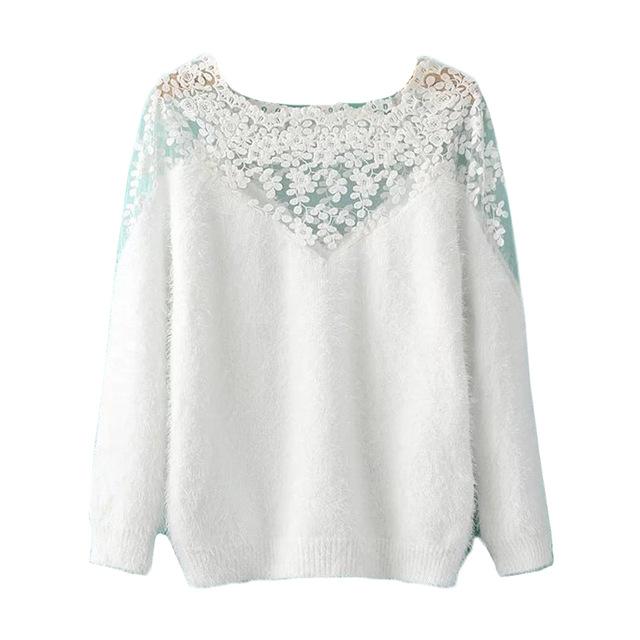 Lace Insert Boat Neck Long Sleeve Sweater