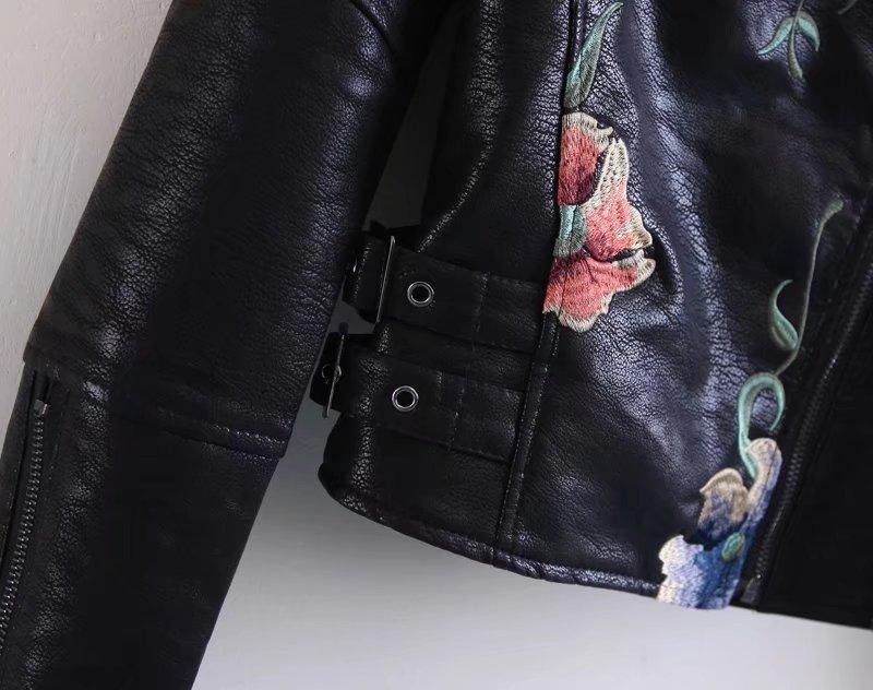 High Street Floral Embroidery Leather Jacket