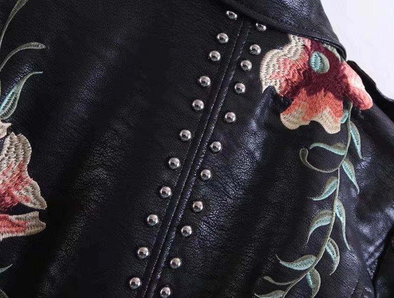 High Street Floral Embroidery Leather Jacket