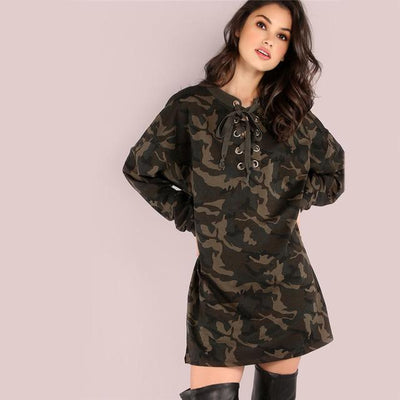 Oversized Lace Up Long Sleeve Sweatshirt