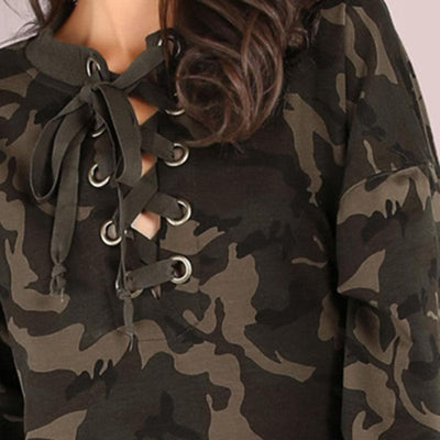 Oversized Lace Up Long Sleeve Sweatshirt