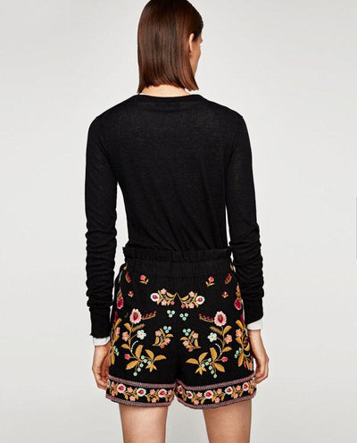 Floral Embroidery Rivet Lace-up Skirts