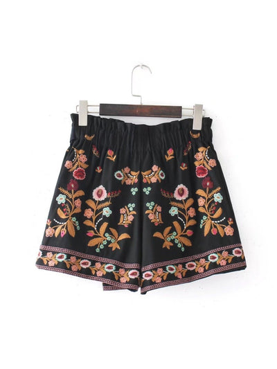 Floral Embroidery Rivet Lace-up Skirts