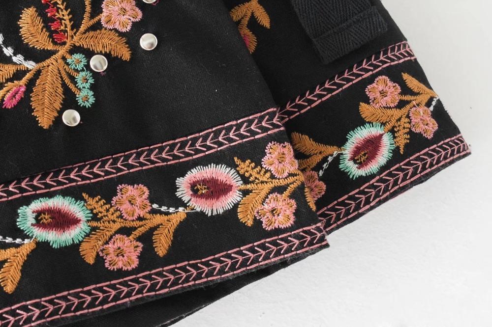 Floral Embroidery Rivet Lace-up Skirts