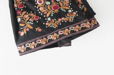 Floral Embroidery Rivet Lace-up Skirts