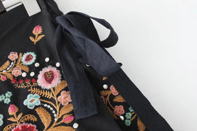 Floral Embroidery Rivet Lace-up Skirts