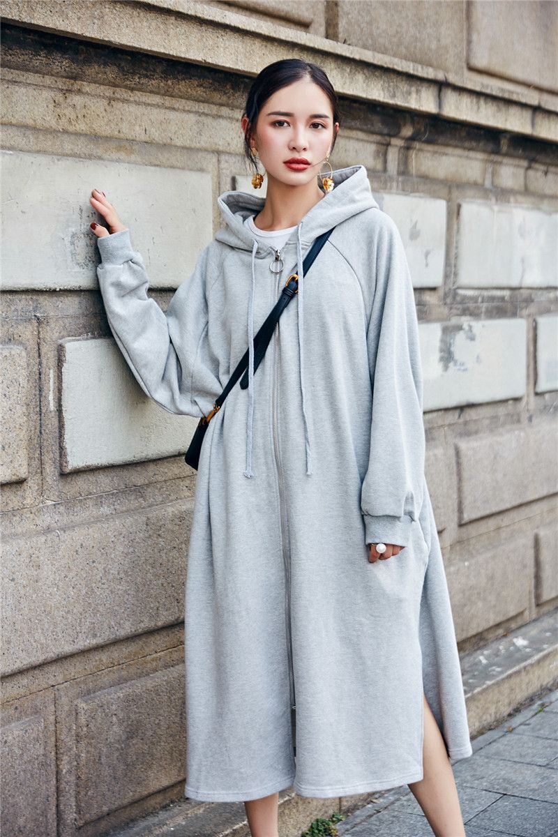 Women Long Zipper Front Sweatshirt