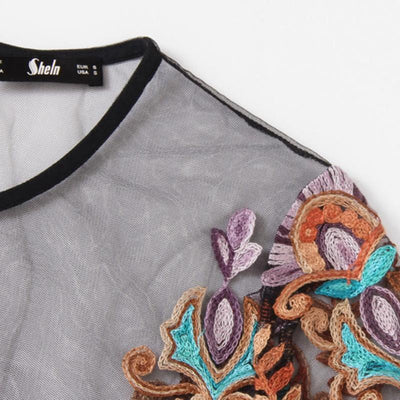 Embroidery Multicolor Short Sleeve Women Blouses