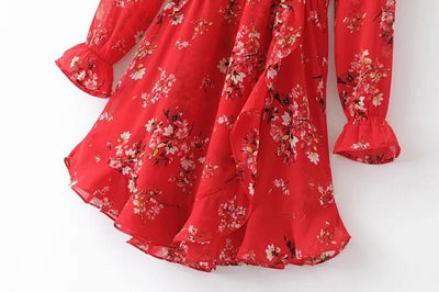 Temperament Floral Print Chiffon Falbala Adornment Party Dress