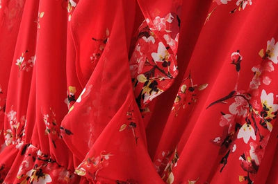 Temperament Floral Print Chiffon Falbala Adornment Party Dress