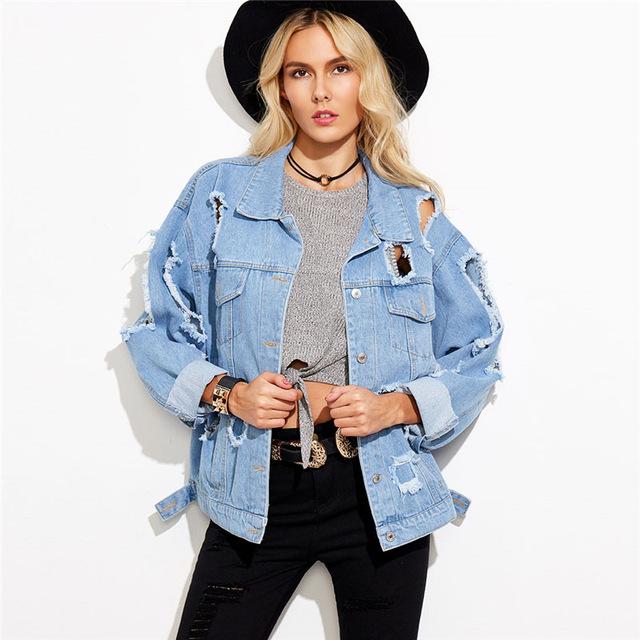 Ripped Collar Plain Single Breasted Casual Jacket