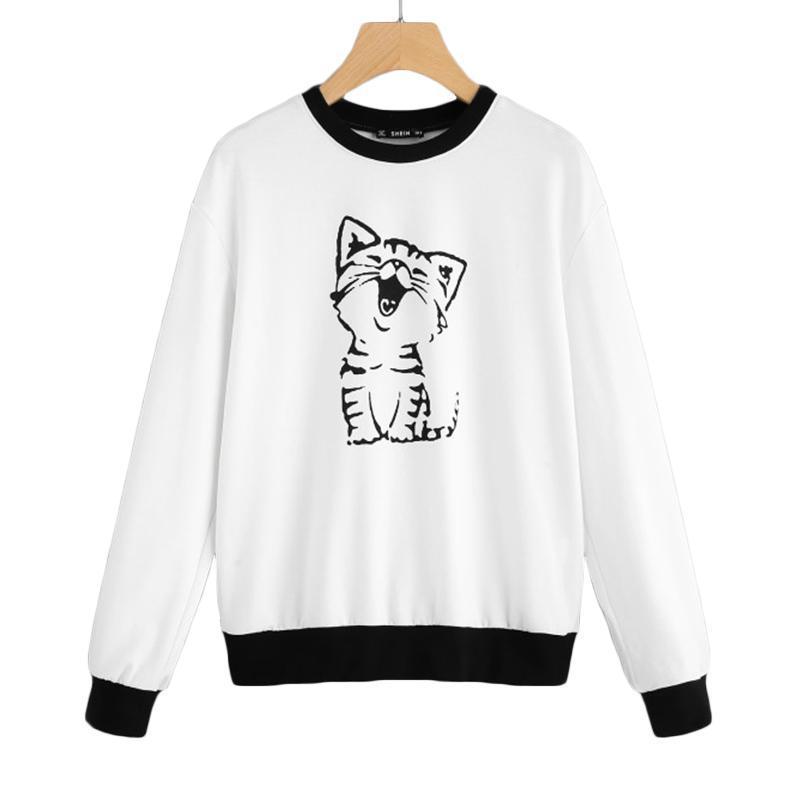Cat Print Pullover Cute Women Sweatshirt