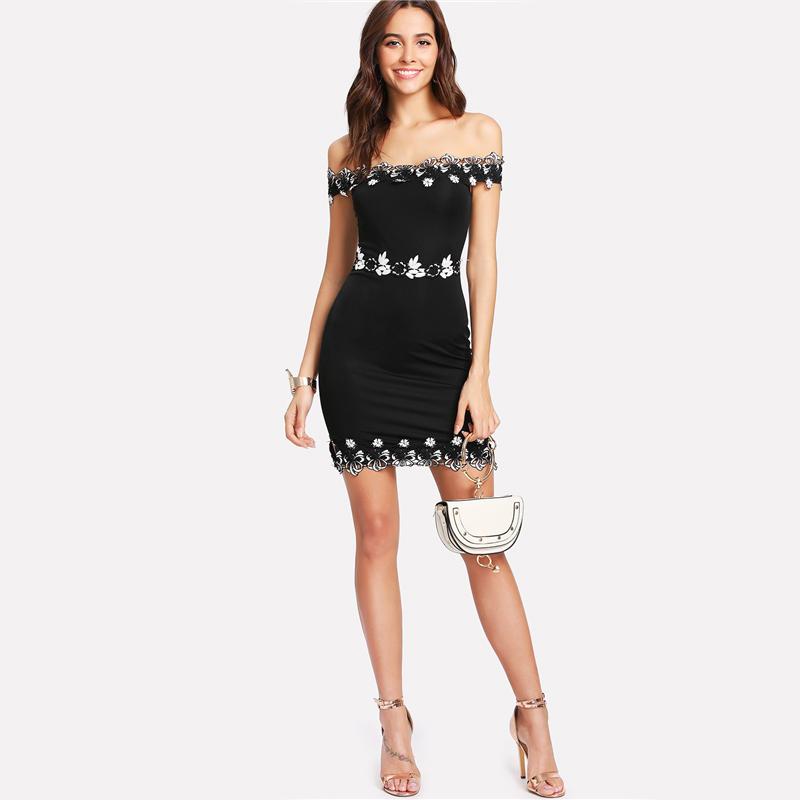 Off The Shoulder Contrast Lace Sexy Bodycon Dress