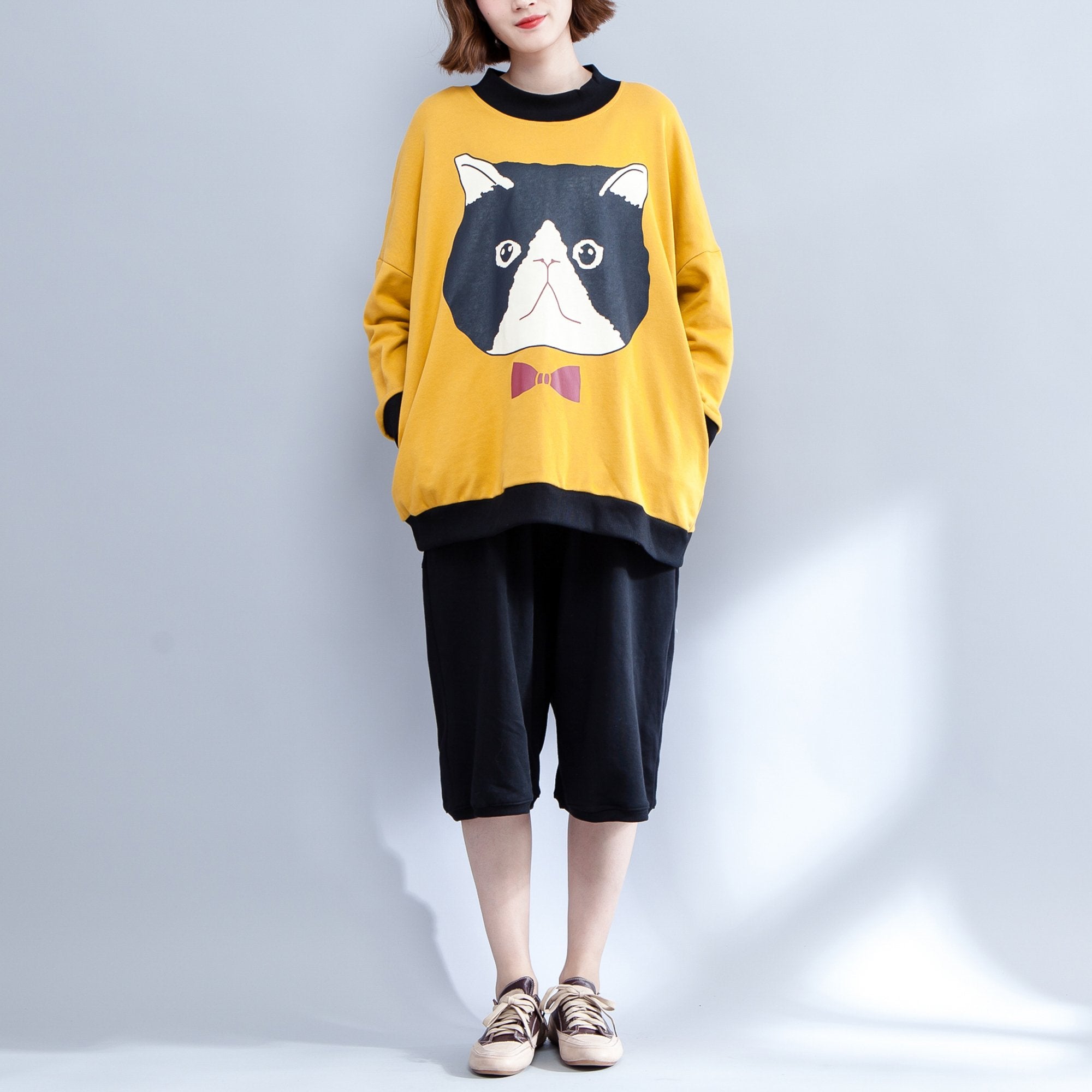 Women Print Cartoon Animal Hip Hop Worsted Pullovers