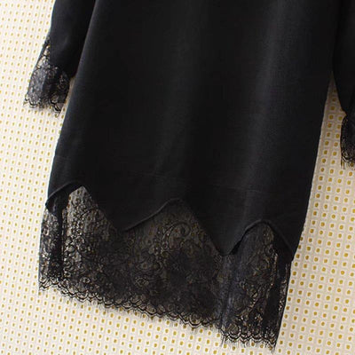 Lace Decoration O-neck Ladies Long Sleeve Sweatshirt