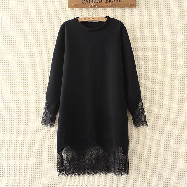 Lace Decoration O-neck Ladies Long Sleeve Sweatshirt