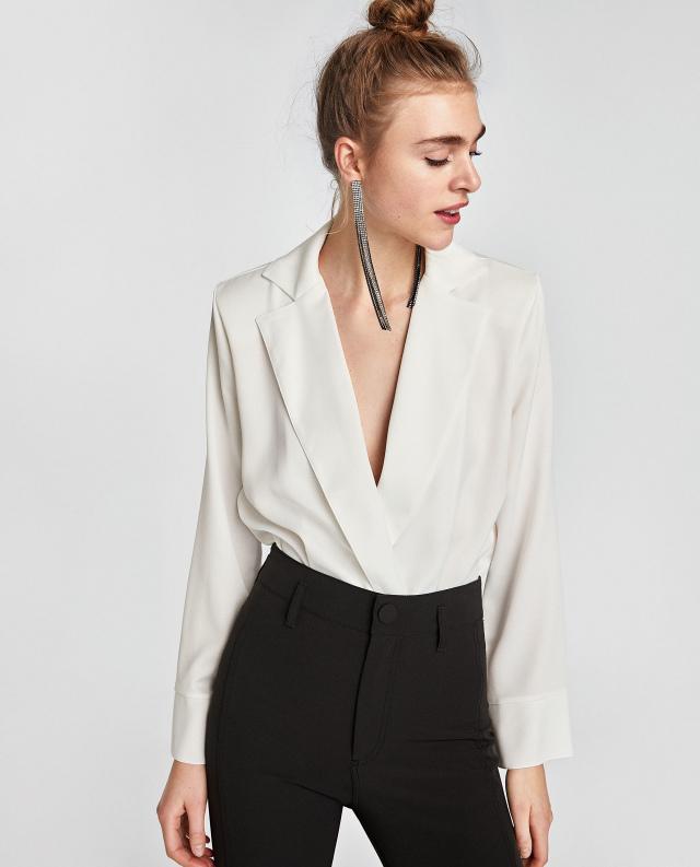 Long Sleeve Sexy Deep V-neck Solid Color Tops