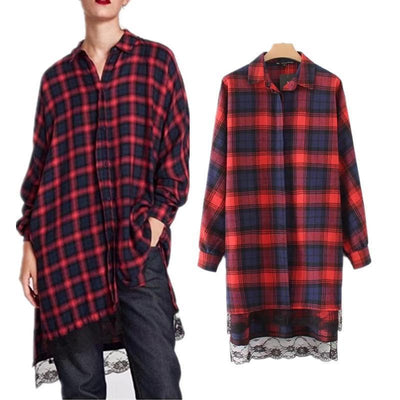 Red Plaid Loose Lace Mosaic Midi Party Dress