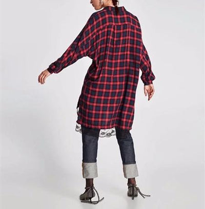 Red Plaid Loose Lace Mosaic Midi Party Dress