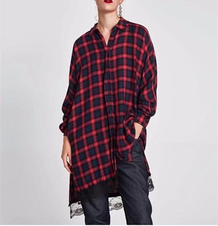 Red Plaid Loose Lace Mosaic Midi Party Dress