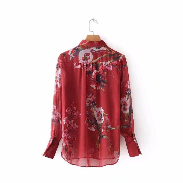 High Street Lace Up Red Floral Printing Tops