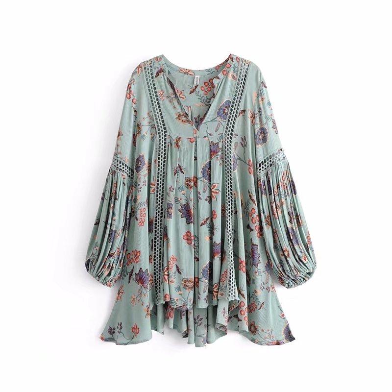 Bohemian Style Printing Of Floral Batwing Loose Beach Dress