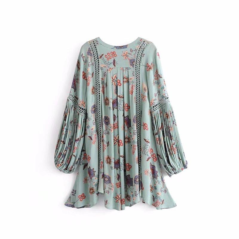 Bohemian Style Printing Of Floral Batwing Loose Beach Dress