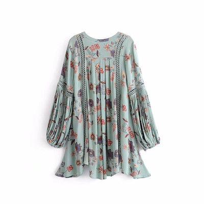 Bohemian Style Printing Of Floral Batwing Loose Beach Dress