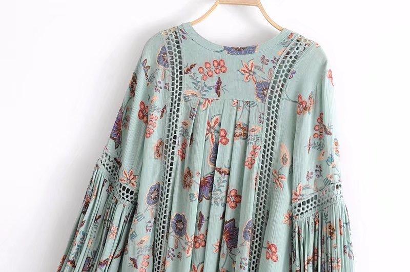 Bohemian Style Printing Of Floral Batwing Loose Beach Dress